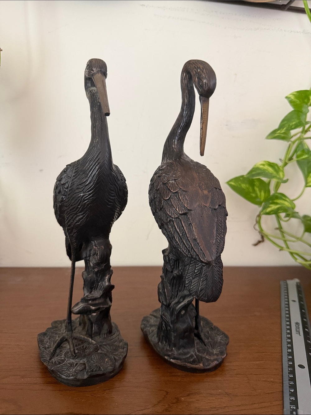 Rare Antique Japanese Meiji Period Bronze Herons Statue. 11.5”